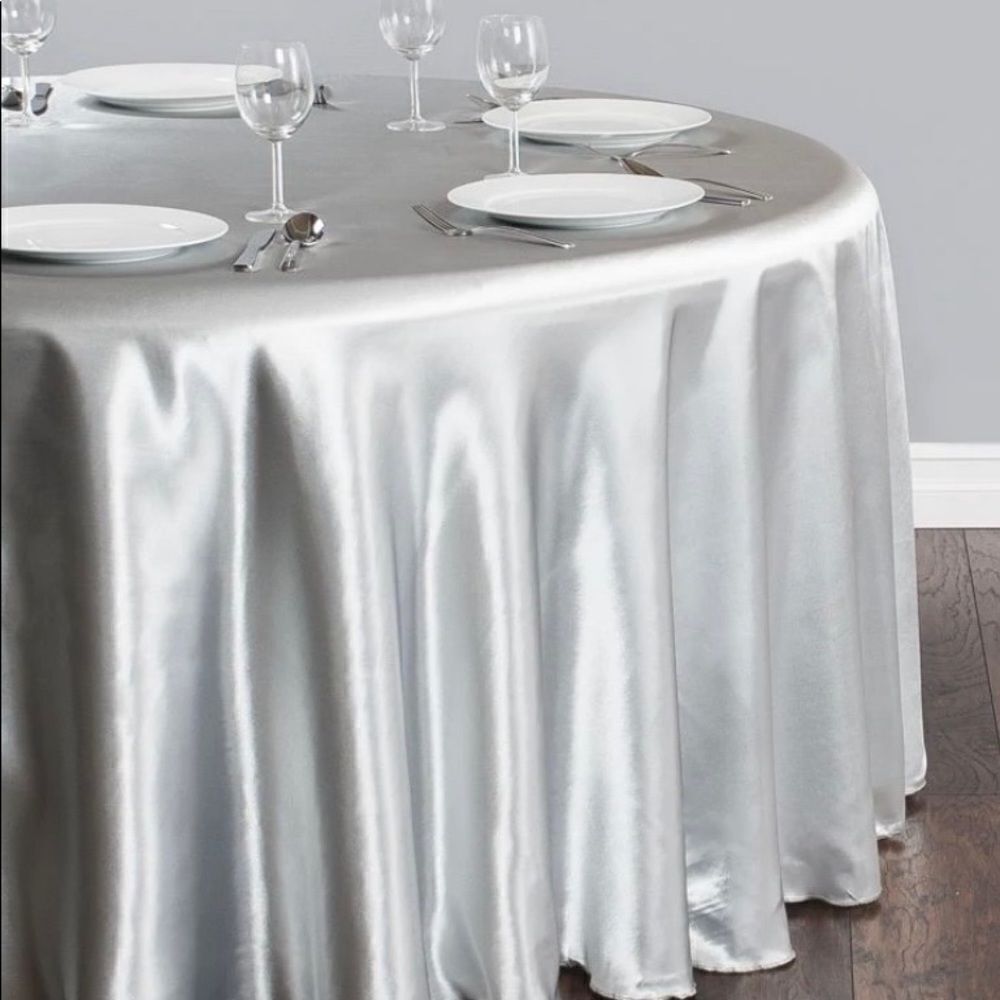 Silver Satin 77” Round Tablecloth 206
